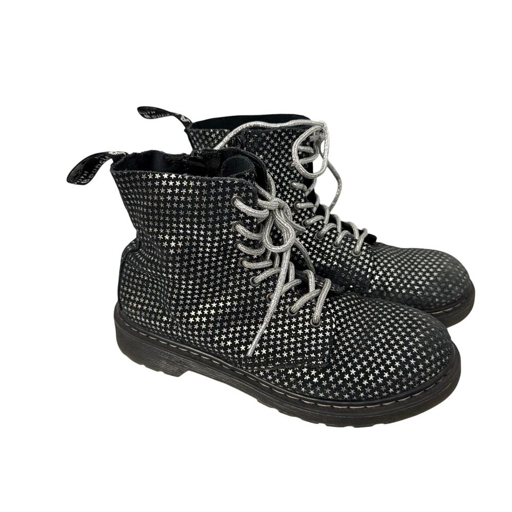 Dr Martens Boots Womens 6 Black Suede Silver Stars 1460 Pascal Combat Side Zip